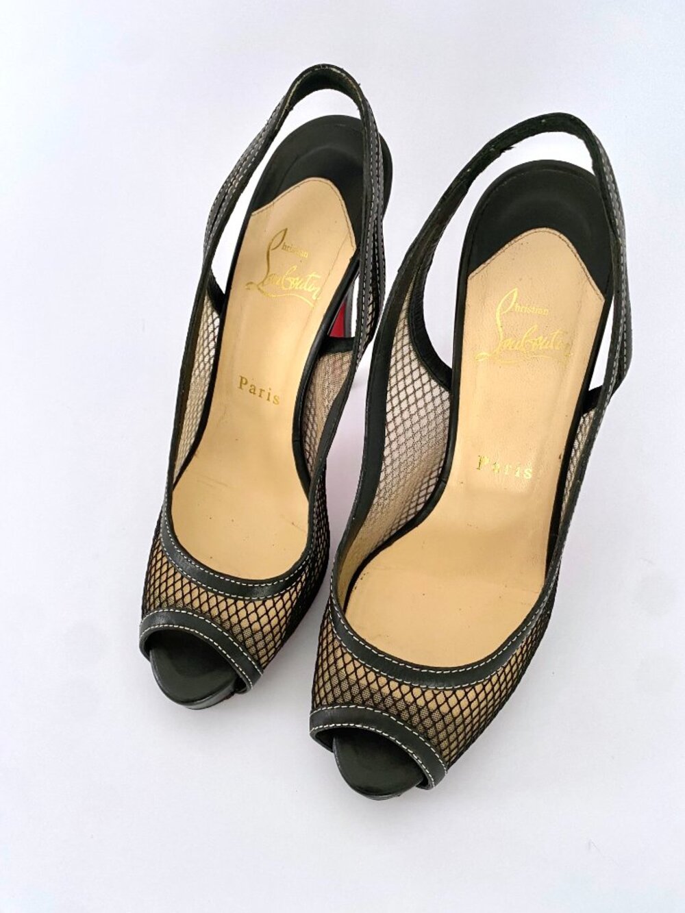 Christian Louboutin Black Mesh Peep-Toe Slingback Platform Heels | Size 38.5 - Picture 6 of 11